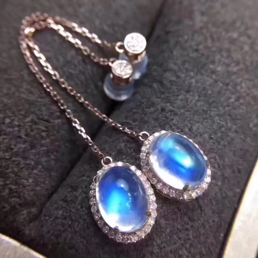 

The simplest style, 925 silver natural moonstone stud earrings, blue moonstone, crystal clean, high-end gemstones