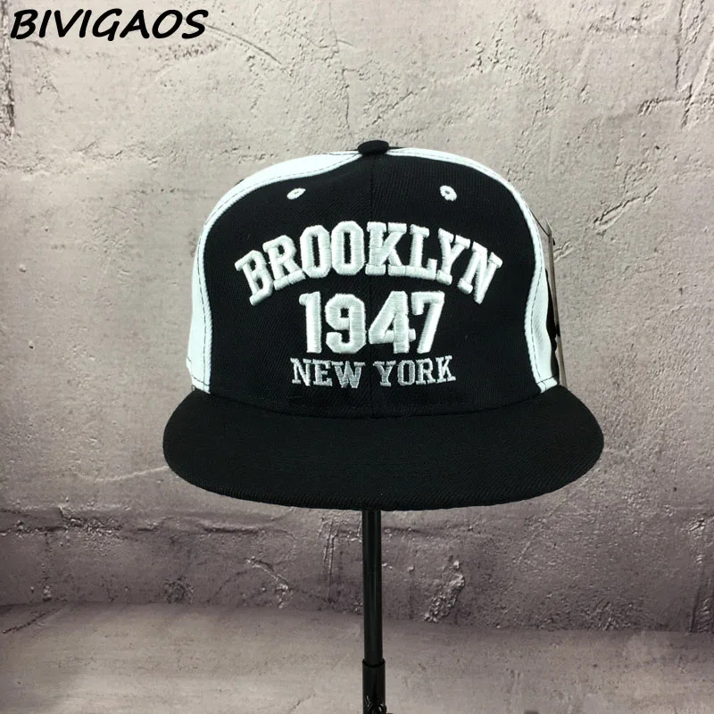 Новая мода мужские бейсболки бейсбольные шапки черно-белые 1947 бруклинские буквы вышивка хип-хоп кепки солнцезащитные шапки кости для мужчин и женщин - Цвет: black white matching