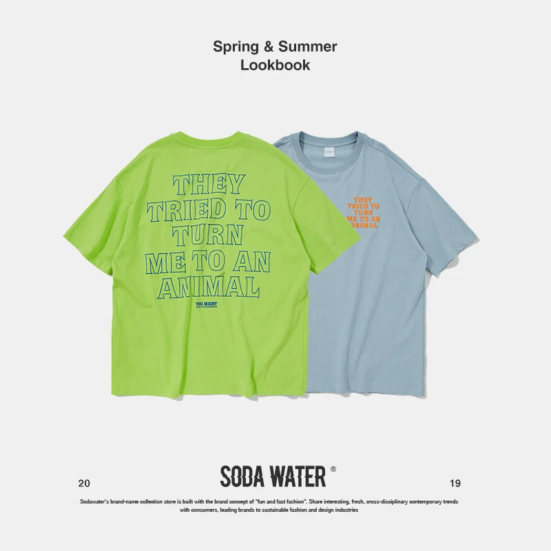 

SODA WATER 2019 SS Collection Letter Printed Men T-Shirt Oversize Streetwear Hip hop Brand Clothing Street Couple Tees 9157S