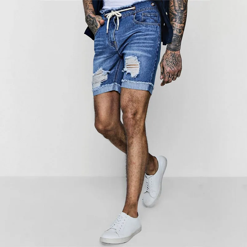 

2019 Summer Fashion denim shorts male jeans men jean shorts mens ankle ripped wave denim Pants