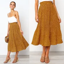 Модные вечерние летние женские юбки с принтом в горошек, длинная Юбка с высокой талией, милая Женская Юбка для танцев, Юбка-Юбка