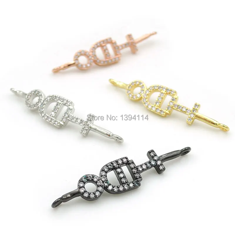 

35*7*3mm Micro Pave Clear CZ Arc Bar Of Christianity Connector Fit For Women As DIY Bracelets Accessory