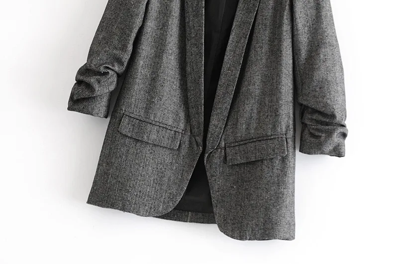 VOGUEIN женский серый повседневный гофрированный 3/4 рукав лацкан Блейзер костюм верхняя одежда пальто