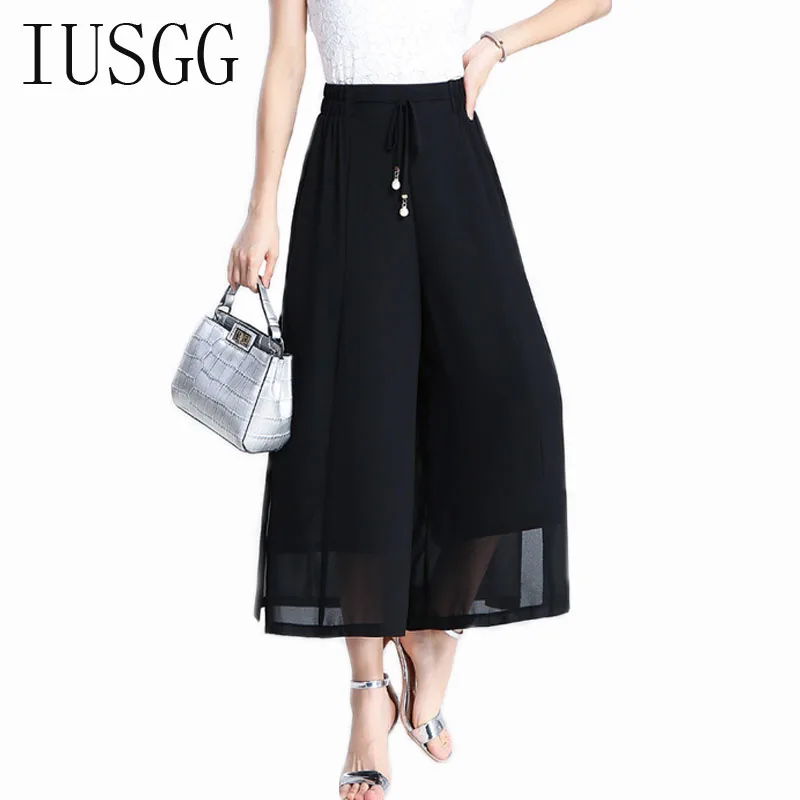 

IUSGG Women Office Lady Loose Pants Drawstring Wide Leg Pants High Waist Pants Fashion Spliced Panelled Trousers Pants Women