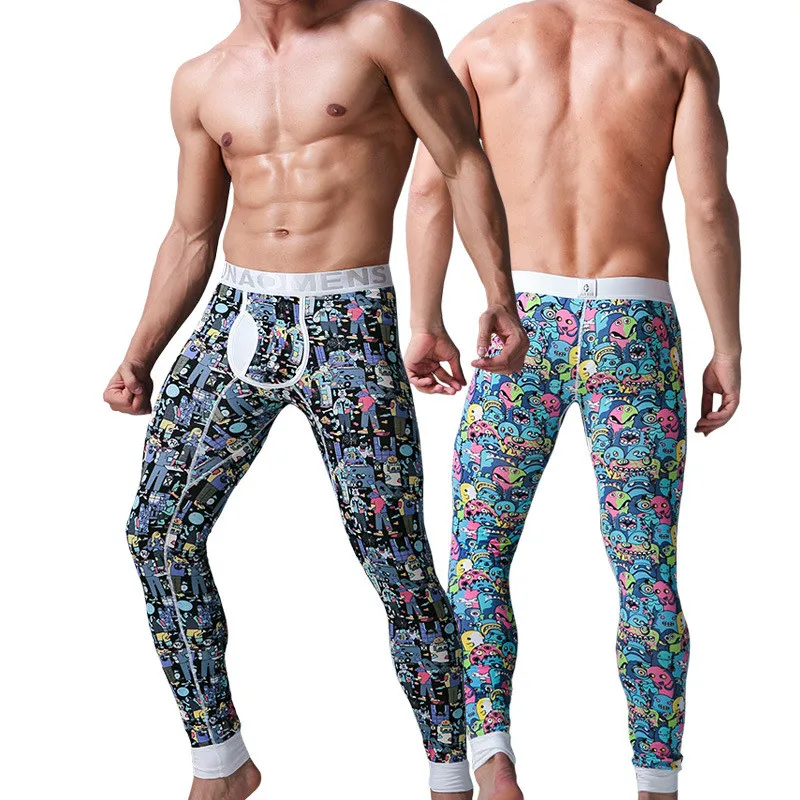 Thermal Long Johns Men Anime Graffiti Printed Long Johns Underwear