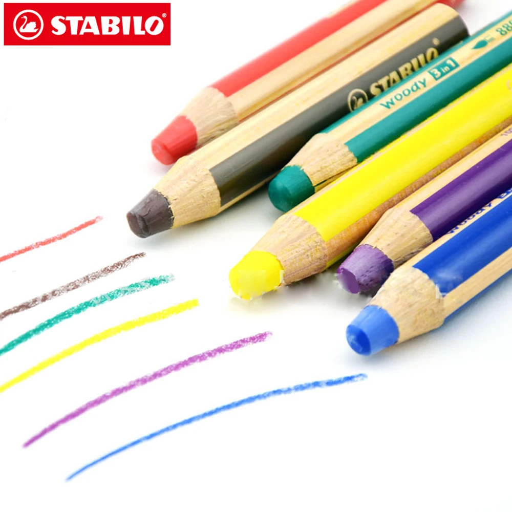 

STABILO 8806 Woody 3 In 1 Crayons Color Pencil Non-toxic Child Student Pastel Pencils Crayon De Couleur Coloring Brush 6 Colors