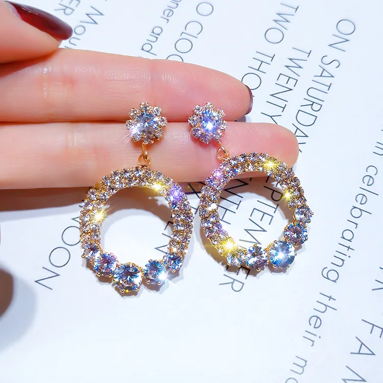 ear nail water drill circle s925 silver needle geometric earrings luxury earrings dangle earrings