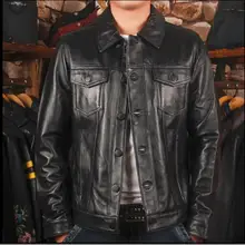 Стиль куртка из воловьей кожи размера плюс. Винтажные красивые мужские Куртки из натуральной кожи. Качественное пальто.. 110