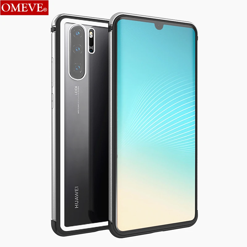 

OMEVE for Huawei P30 Pro Case Alloy Metal Silicone Frame Tempered Glass Back Cover for Huawei P30 Pro Shockproof Shell Fundas