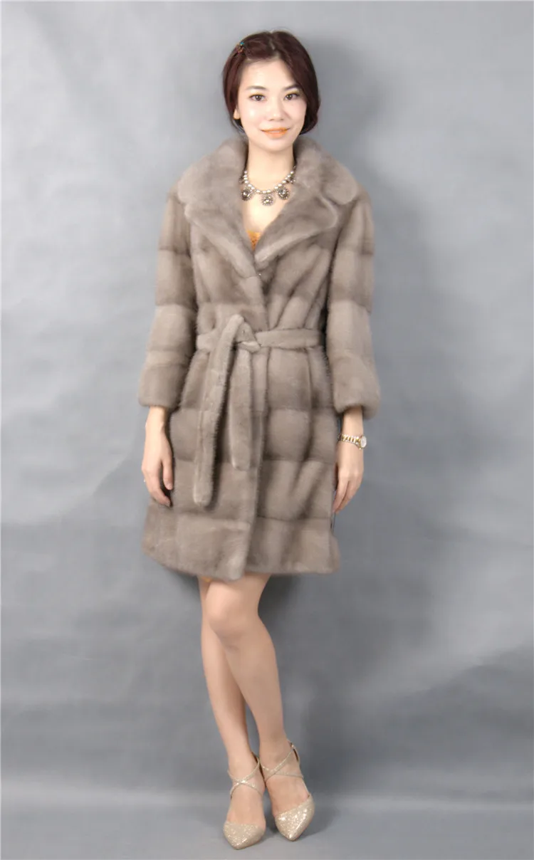 Top Genuine mink fur coat with  turn-down collar light color 100% natural mink fur coa t2019 4