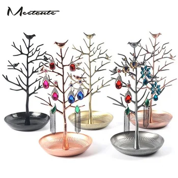 

Meetcute 30cm Alloy Earring Ring Bird Tree Jewelry Display Shelf Stand Showcase Watch Organizer Holder Show Rack Packaging DIY