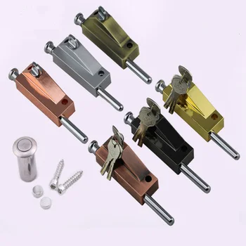 

High quality sliding door bolts Security Anti-theft Latch Revolving glass door Flat Key lock to Ground chastity device Hardware