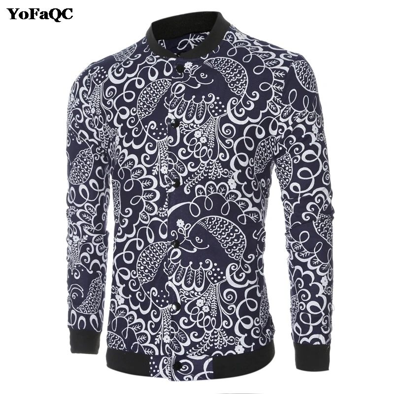 2017 New Fashion Chinese style Jacket Ink Painting Print flower Jacket coat mens zipper 