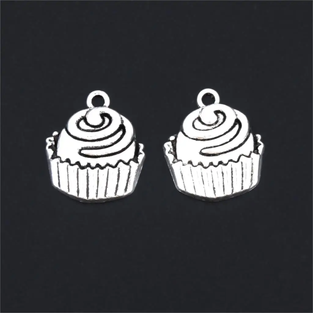 20Pcs Silver Color Exquisite Baking Cupcake Charms Making Dessert Bakers Pendnt Women Necklaces Jewelry Supplies 23X19mm A3172 | Украшения