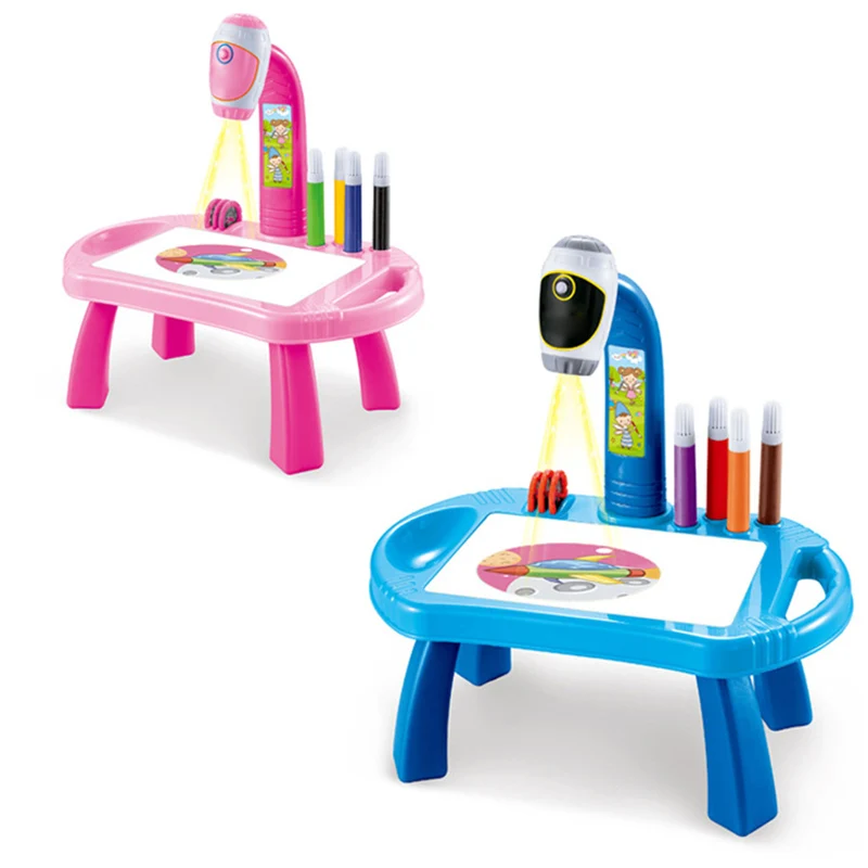 

Children's Intelligent Projection Painting Machine Kids Drawing Machine Educational Toys Blue Pink Multifunctional Learning Desk