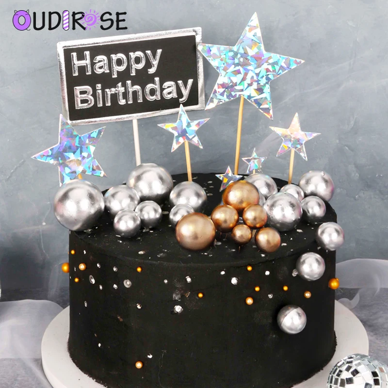 

OUDIROSE Glitter Gold Ball Cake Topper Birthday Cup Cake Dessert Decoration Baby Shower Child Birthday Party Wedding Supplies
