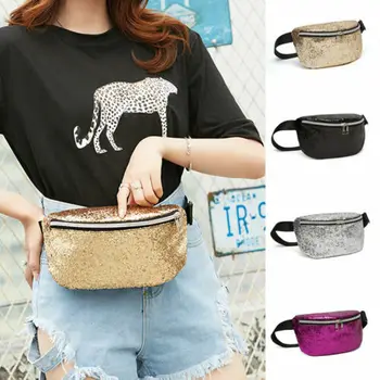 

2019 Newest Women Waist Fanny Pack Lady Sequin Belt Zipper Waist Bag Fashion Chest Bagn Popular Waist Packs