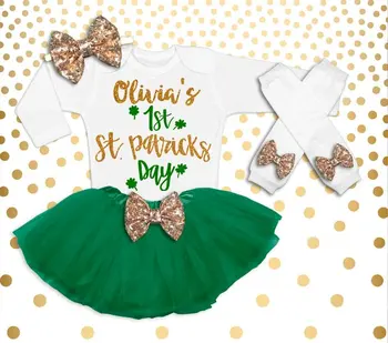 

customize glitter Miss March birthday bodysuit onepiece Tutu t shirt legwarmers toodles 1st St. Patrick's Outfit set Birth gifts