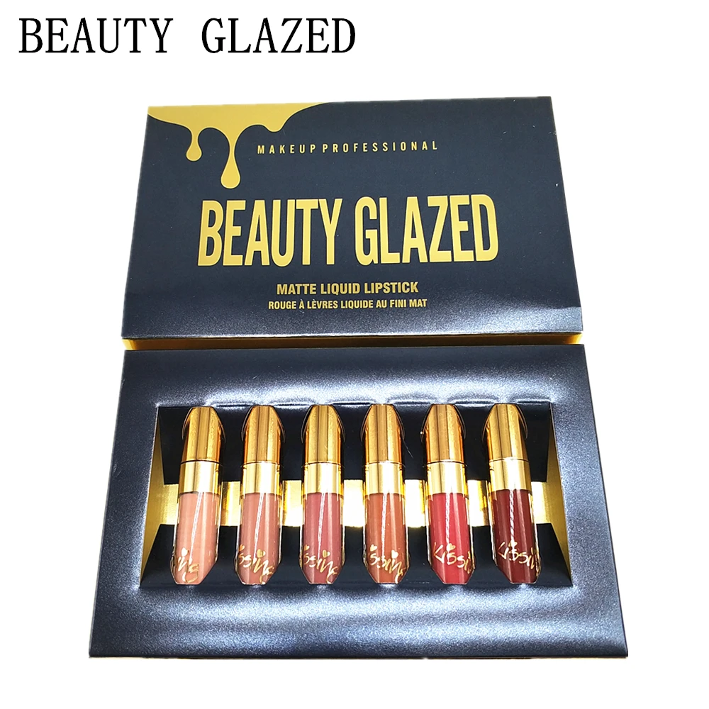 

Beauty Glazed lip gloss set Velvet matte shades liquid lipstick 6mini birthday edition lipkit me nude lip kit makeup