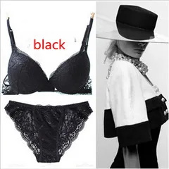 sexy bra panty set Sexy Women Deep V Lace Decro Underwire Bra Set Push Up Solid 32A-38C Bra Outfit womens lingerie sets Bra & Brief Sets