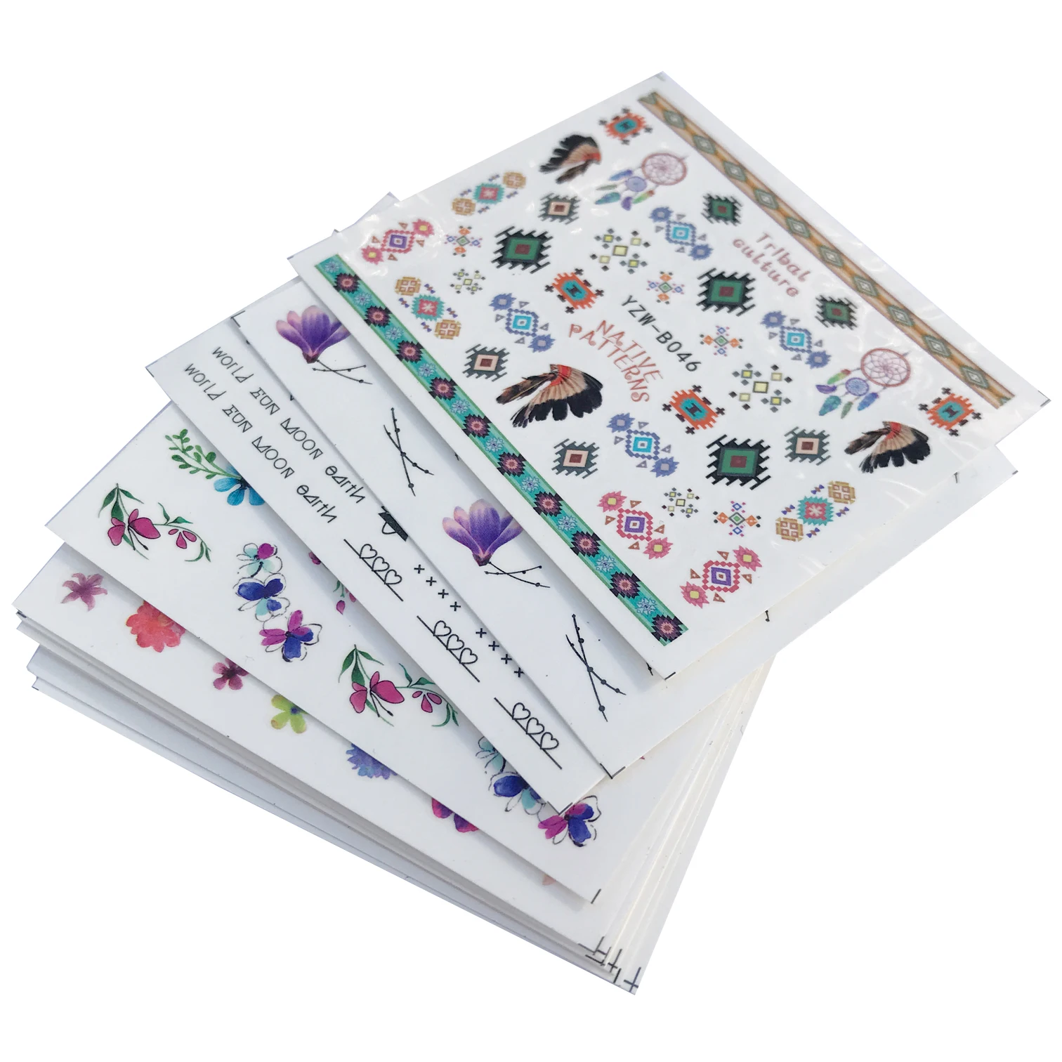 

WUF Nail Sticker Water Transfers Stickers Mixed Colorful Dried Flowers Feather Designs Decal DIY Nail Art Foil Tips Stencil