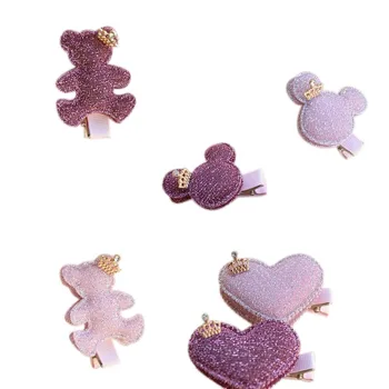 

6Pcs/lot Baby Girls Hair Clip Accessories Sequin Love Heart Bear Shiny Fabrics Crown Hair Clip Kids Children Hairpin