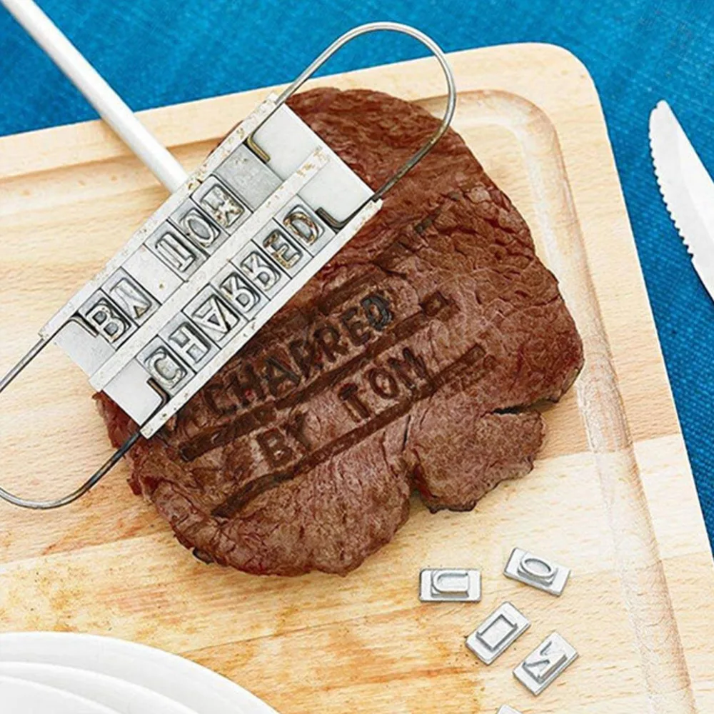 

BBQ Branding Iron 55 Letters Tool Sets for Steak Meat Barbecue Stamp Name on Meat Steak Chicken Steak House Advertisement