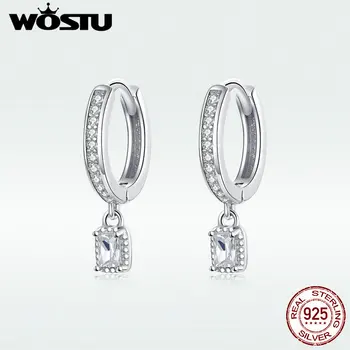 

WOSTU 100% Real 925 Sterling Silver Earrings For Women Clear Square Zircon Earrings Wedding Party Gift BNE157