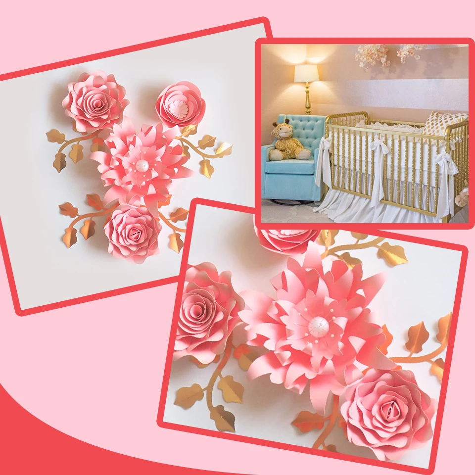 Conjunto de flores y hojas de papel para decoración de pared, hecho a mano  telón de fondo, rosa, bricolaje, para bodas, eventos, guardería, tutorial  de vídeo - AliExpress Hogar y jardín