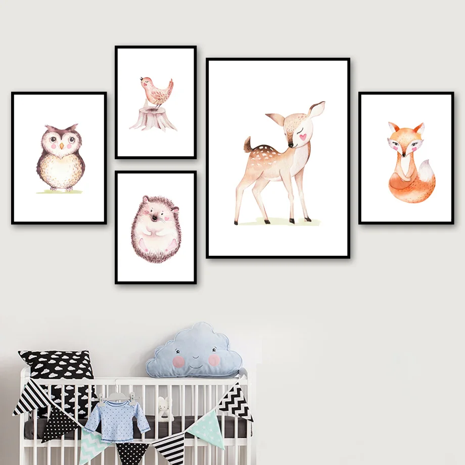 

Fox Deer Owl Bird Hedgehog Nursery Print Wall Art Canvas Painting Nordic Posters And Prints Wall Pictures Baby Kids Room Decor