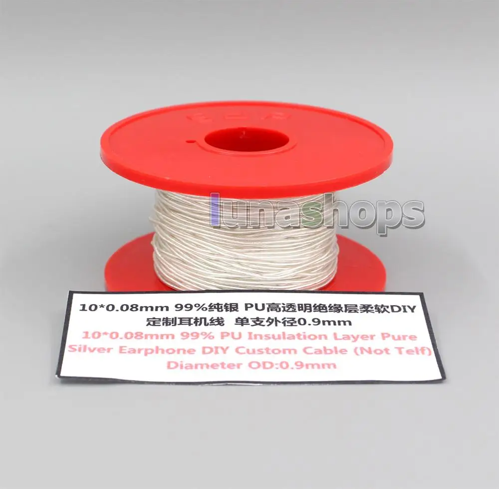 LN006224 10*0.08mm 99% Pure Silver Earphone Headphone DIY Custom PU Insulation Layer Cable Diameter OD:0.9mm For acrolink cable |