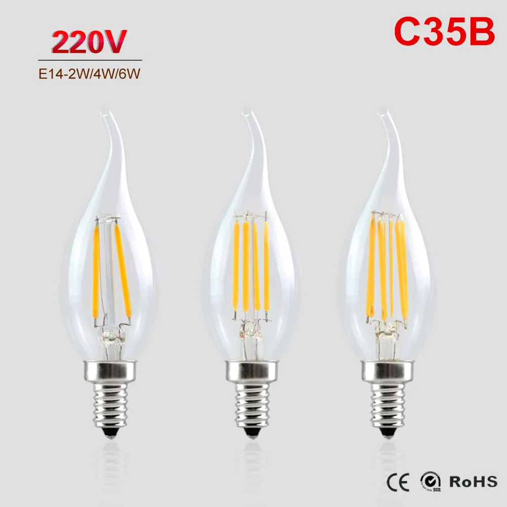 E27 E14 антикварная Светодиодная лампа Эдисона 220В A60 C35 Ретро накаливания винтажная