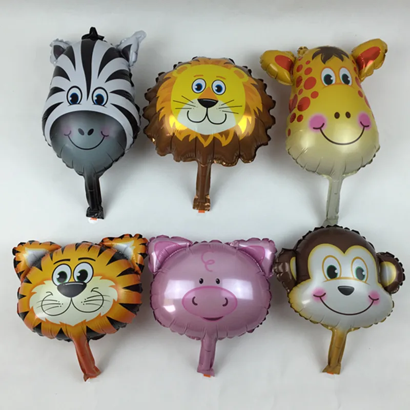 

XXPWJ New 6pcs / lots mini monkey head, tiger head, lion head, zebra head, pig, deer aluminum balloons birthday party ball X-029