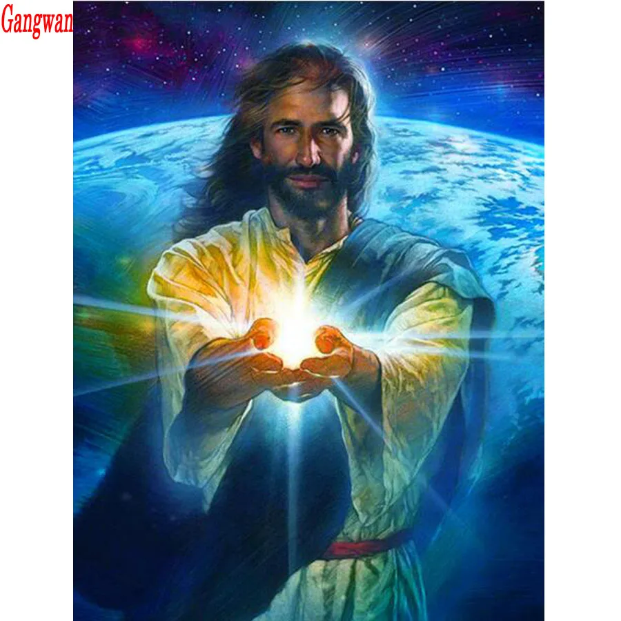 Embroidery Handicraft 5D Diy Diamond Painting Cross Stitch kits Jesus Protect Earth Christian God Full Square round rhinestone Home Decor Picture