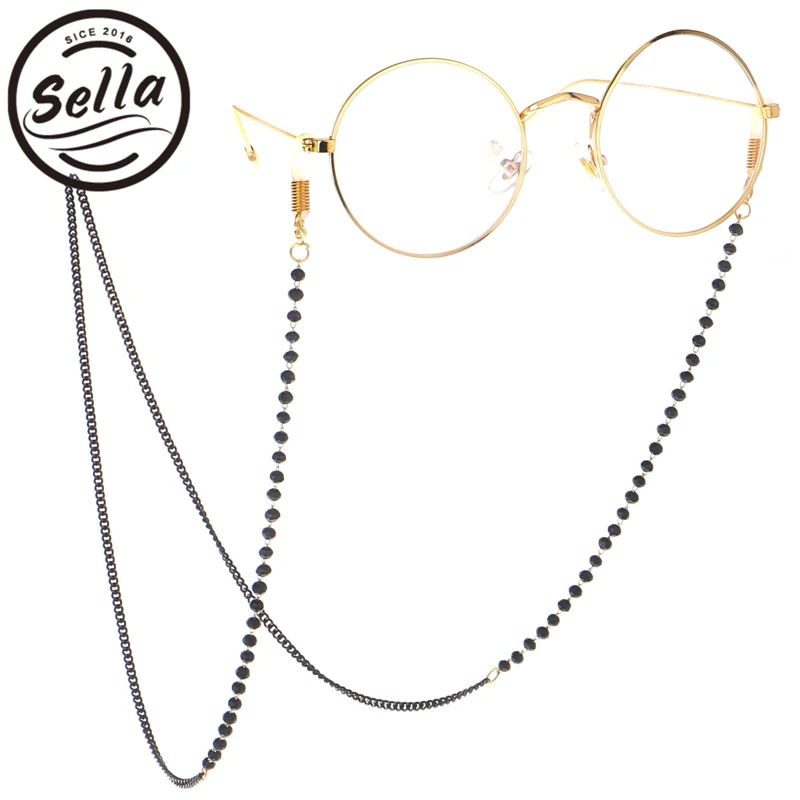 

Sella Fashion Women Men Glasses Neck Strap Chain Acryl Crystal Black Beads Eyeglasses Necklace Metal Sunglasses Cord Lanyard