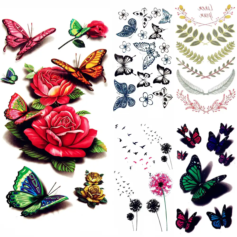 Watercolor Flower Butterfly Tattoo Forest Women Temporary Tattoo Sticker Body Arm Art Flash Tatoo Girl Chest Grass Summer Style Flash Tatoo Tattoo Stickertatoo Styles Aliexpress