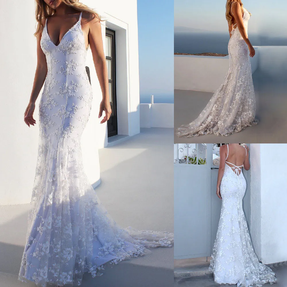 

YOUYEDIAN 2018 Women Fashion Lace Backless Deep V Neck Sleeveless Long Dress