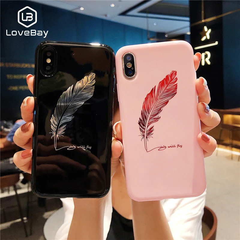 

Lovebay Phone Case For iPhone 6 6s 7 8 Plus X XR XS Max Fashion Cartoon Crown Feather Letter KING QUEEN Soft TPU For iPhone XR