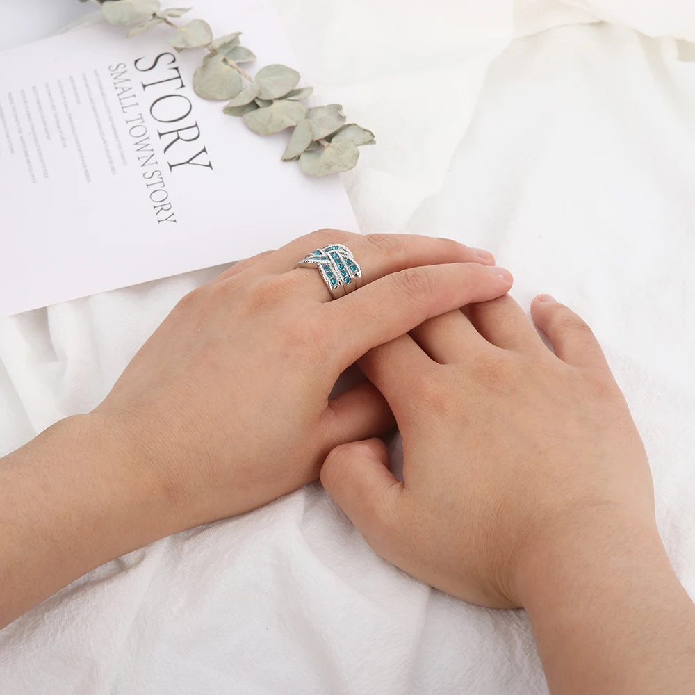 1 шт. модные большие свадебные кольца с голубыми кристаллами для женщин, романтическое кольцо, женское серебряное кольцо, женское ювелирное изделие