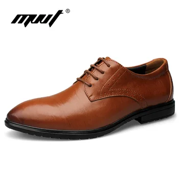 

MVVT Top Men's Dress Shoes Business Men Oxfords Genuine Leather Shoes Men Lace-Up Formal Shoes Fashion Pointed Toe Footwear