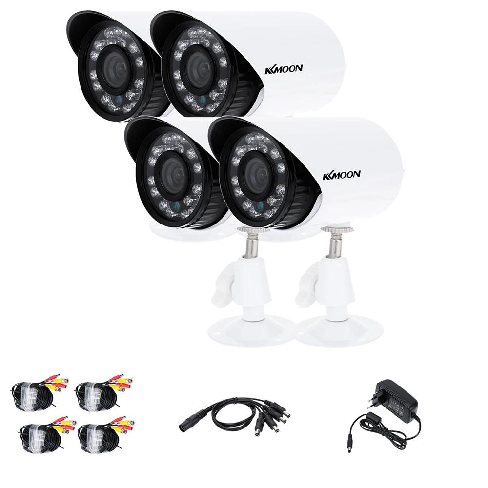 

KKmoon 4pcs/ lot 700TVL Security Camera CMOS Weatherproof IR-CUT Filter Outdoor / Indoor Home Security CCTV Bullet Camera Kit