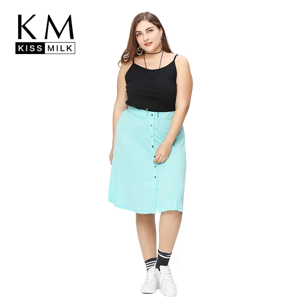

Kissmilk 2018 Women Plus Size A-Line High Waist 3XL 4XL 5XL 6XL Big Large Size Fashion Simple Single Button Solid Skirt