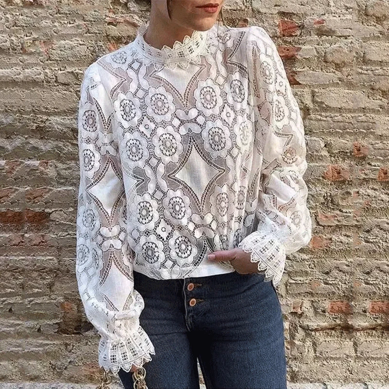 

DAYIFUN Sexy Lace Crochet Blouses Shirt Women Party Club Chic Lace Shirt Female Blusas Streetwear C-53