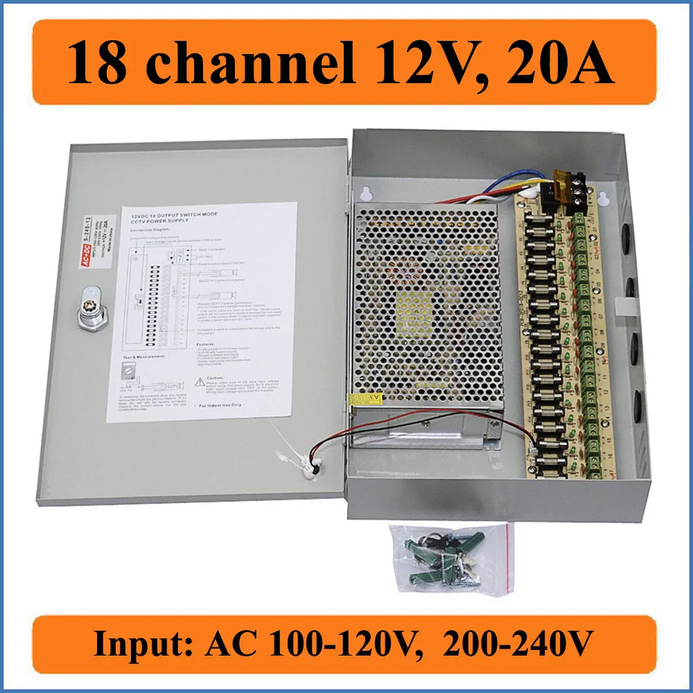 18 channel DC12V 20A CCTV Camera Power Box CCTV PTC Distributed