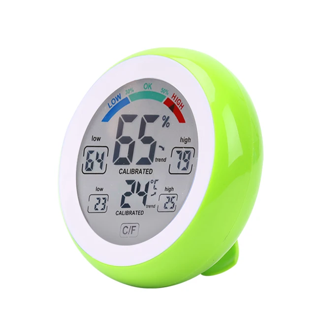 Round indoor thermometer and hygrometer touch screen