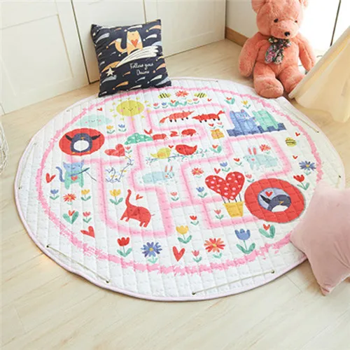 Детский коврик-мешок, круглый хлопковый коврик для развивающих игр, коврик-мешок для хранения игрушек, 150 см - Цвет: Animal maze