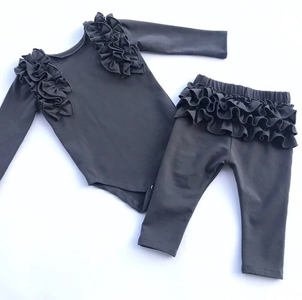 Комплект из 2 предметов; одежда с оборками для новорожденных девочек; комбинезон; боди; длинные штаны; комплект с шортами