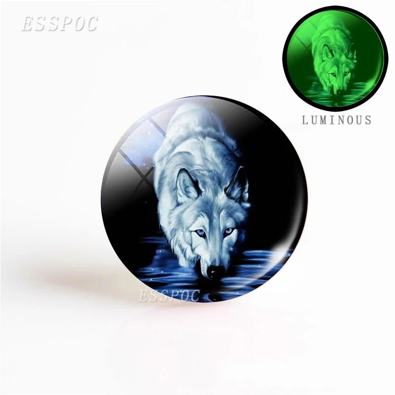 5PCS/SET 25mm Luminous Glass Cabochon Jewelry Aggressive Wolf Pattern Round Making Glowing In The Dark DIY Gift - Color: AS SHOW