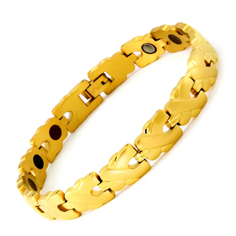 

Healing Magnetic Bracelet Men/Woman 316L Stainless Steel 3 Health Care Elements(Magnetic,FIR,Germanium) Gold Bracelet Hand Chain