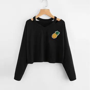 

Fashion Women's Long Sleeve Pineapple Print Top Casual Pullover 2019 Autumn New Top Женский новый свитер